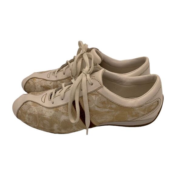 COACH Lissy ladies gold tone leather print sneakers US 8m - Picture 2 of 9